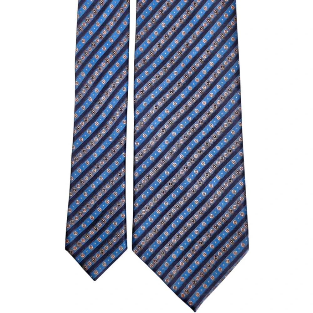 Stefano Ricci Tie Mens Blue Striped‎ Floral Medallion 100% Silk Made in Italy